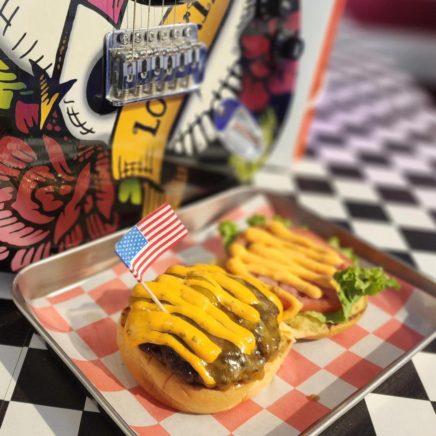 fat stu burger american flag