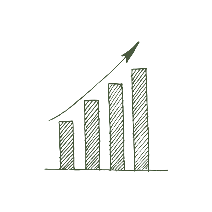 Graph showing upward trend with bars and arrow