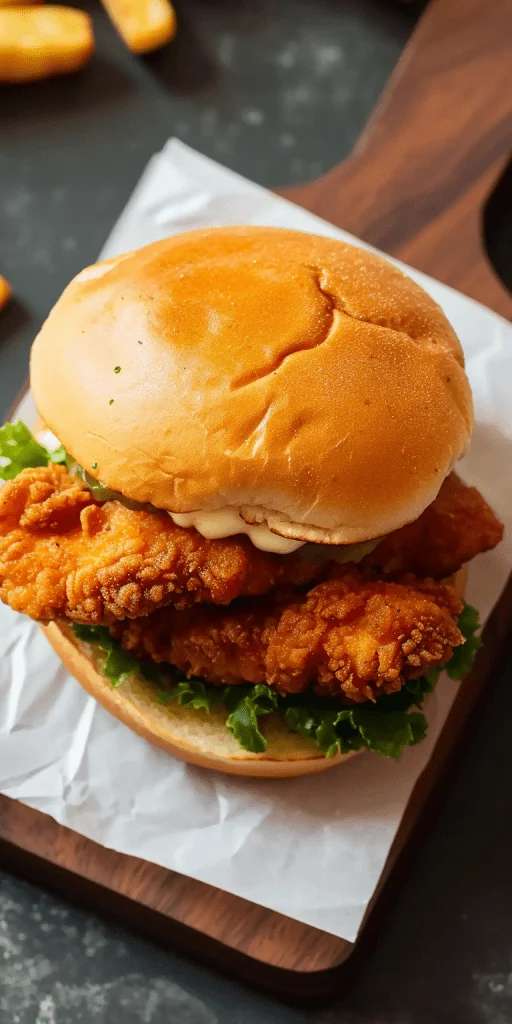 Crispy fried chicken sandwich on a toasted bun