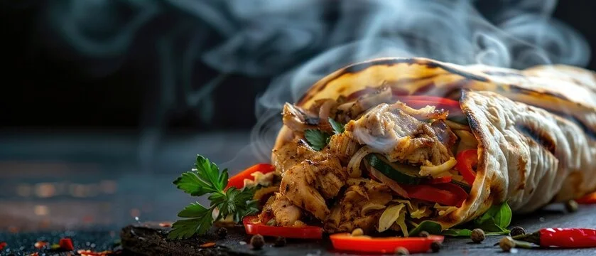 Delicious gourmet burger with fresh toppings on a wooden table.
