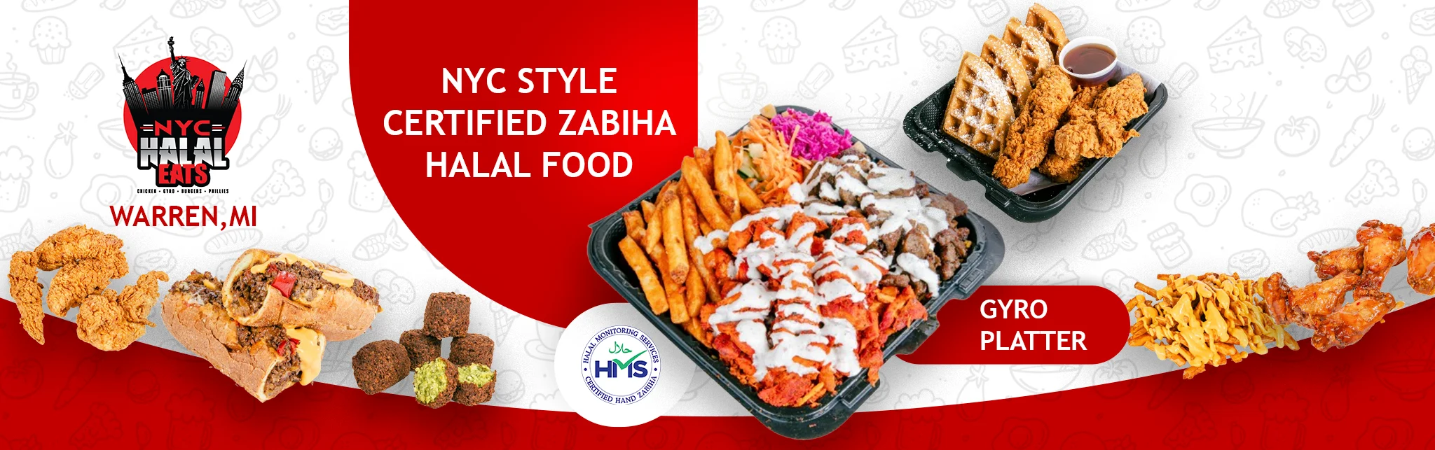 Halal gyro platter with chicken and fries