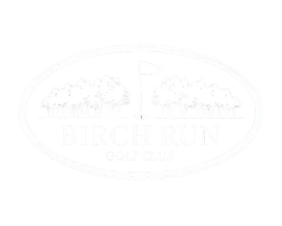Logo of Birch Run Golf Club featuring trees and a flag