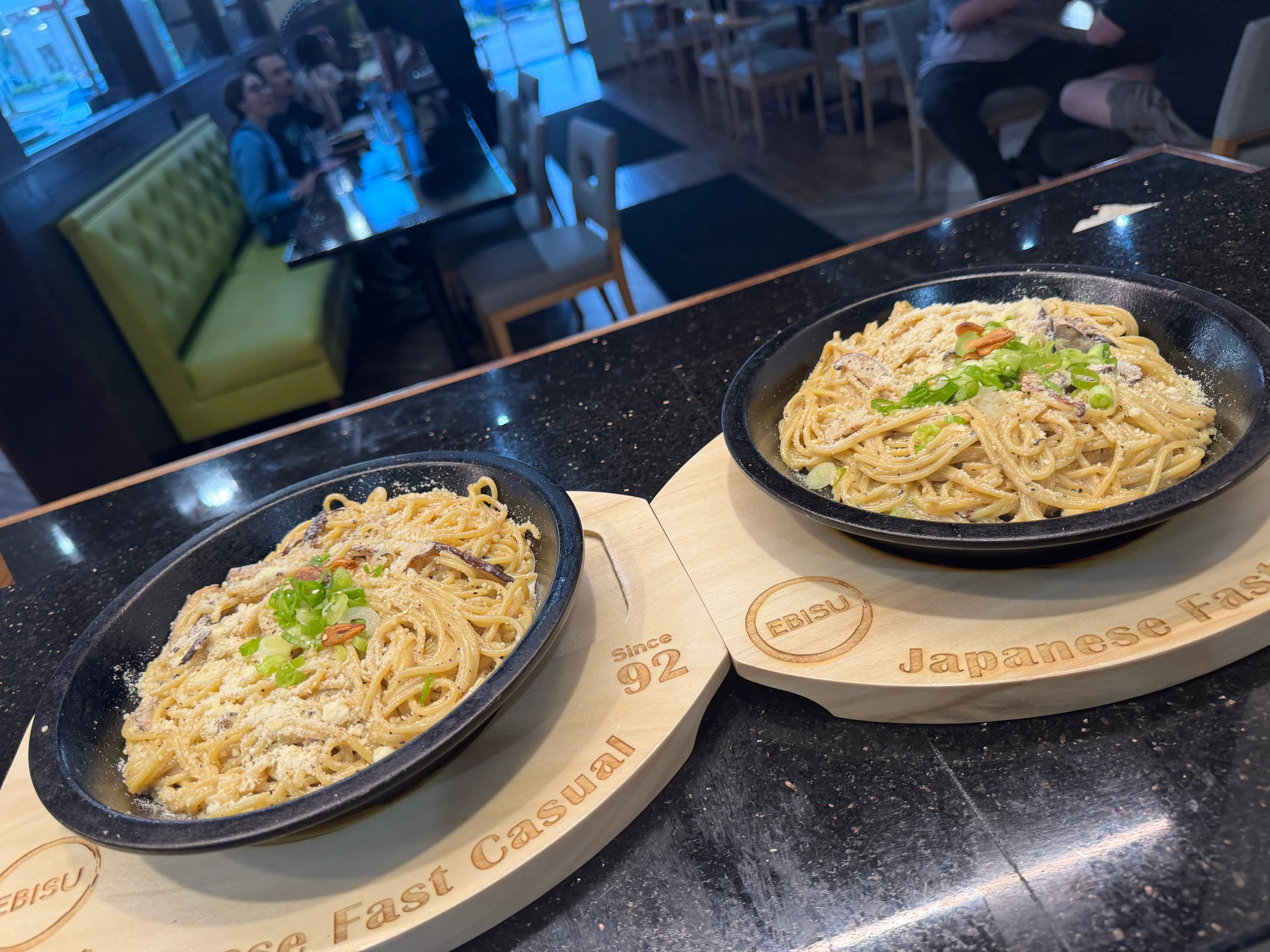 Japanese carbonara pasta served in a restaurant