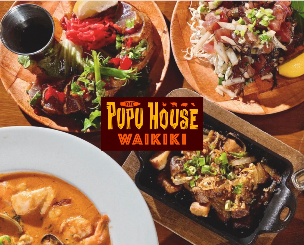 Hawaiian poke bowls and seafood dishes at a vibrant restaurant
