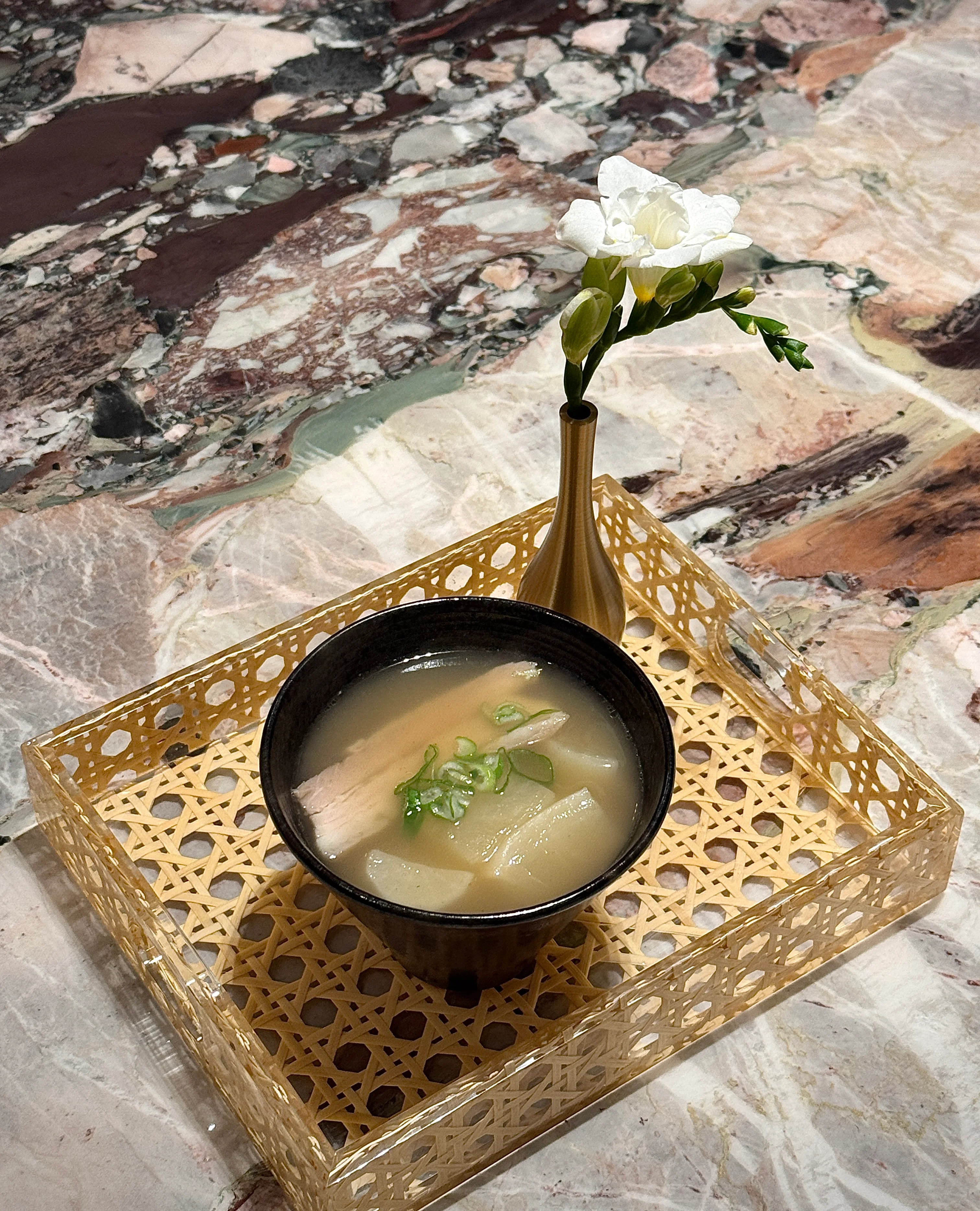 Japanese miso soup with daikon and green onions