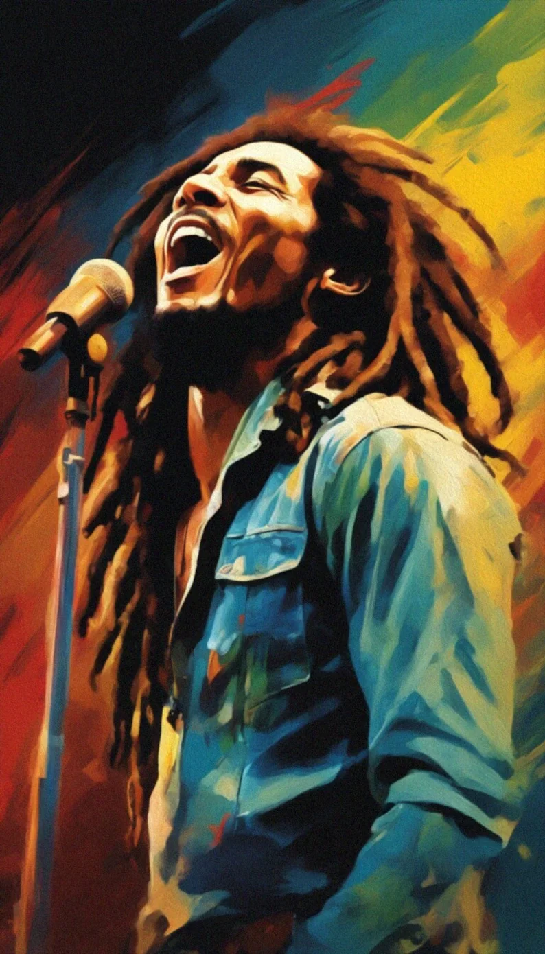 Vibrant portrait of a singer performing passionately on stage
