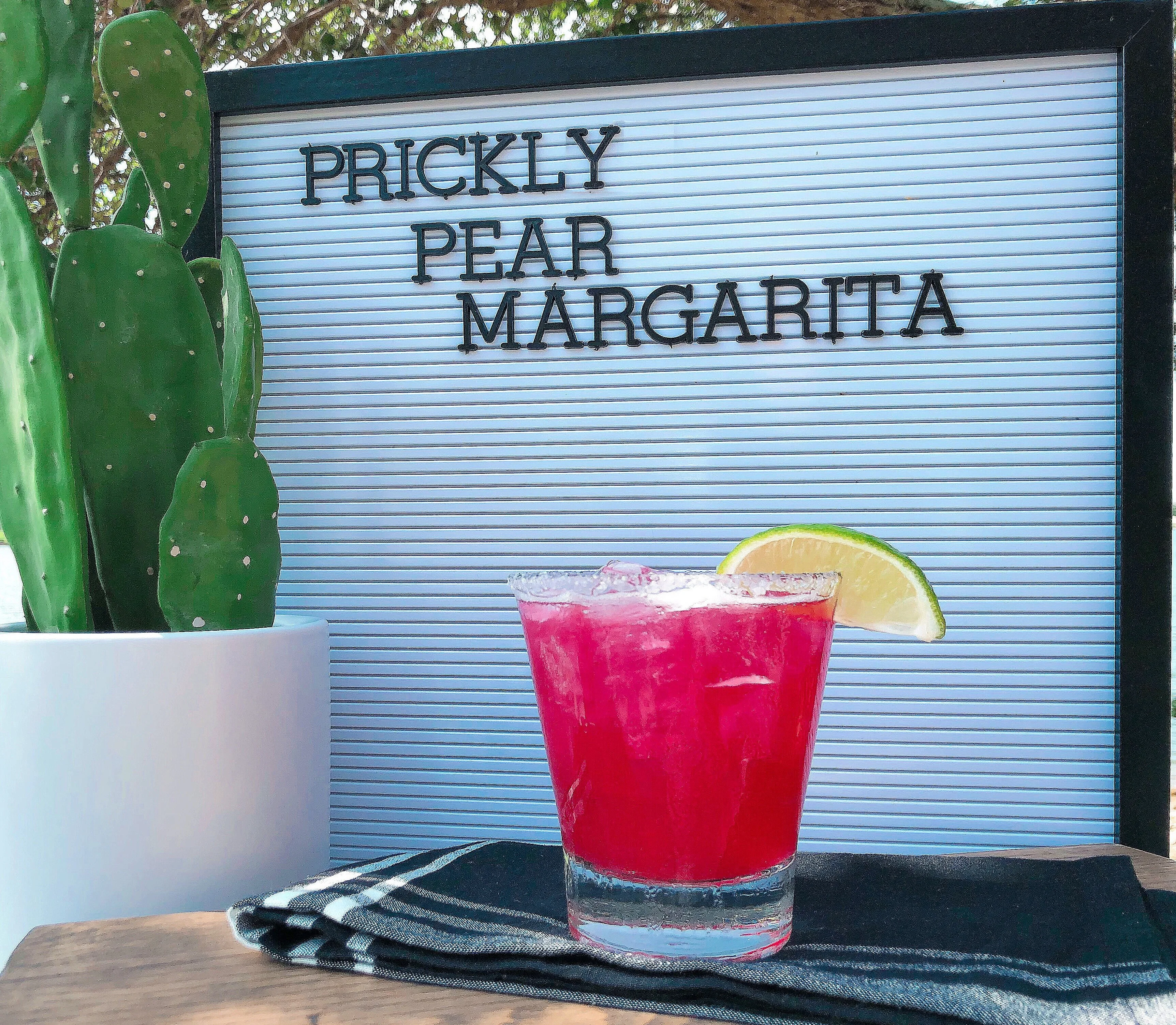 Vibrant prickly pear margarita cocktail
