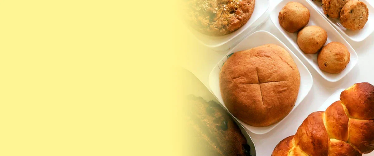 Assorted baked goods including bread and cookies