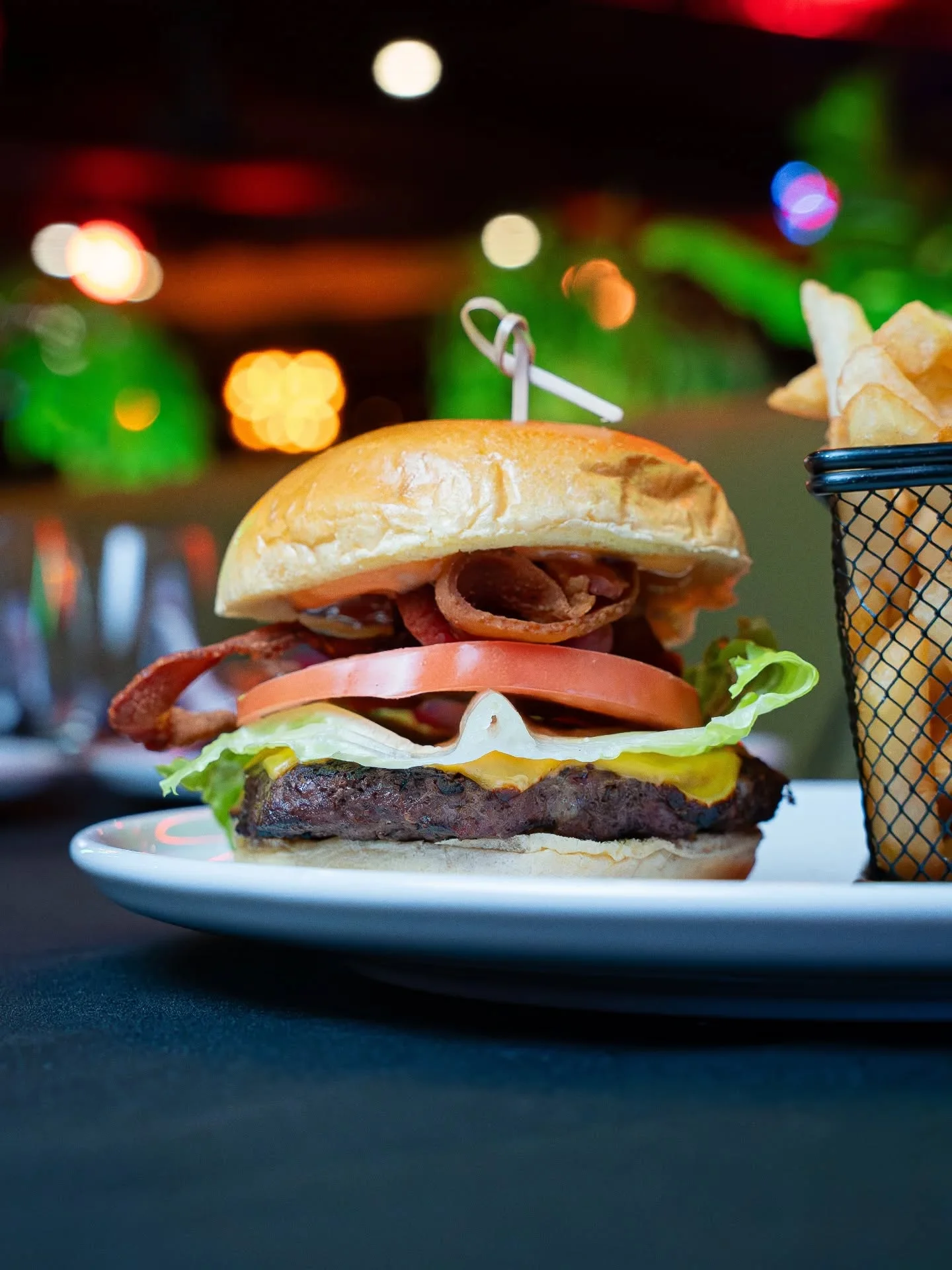 Juicy American cheeseburger with crispy bacon