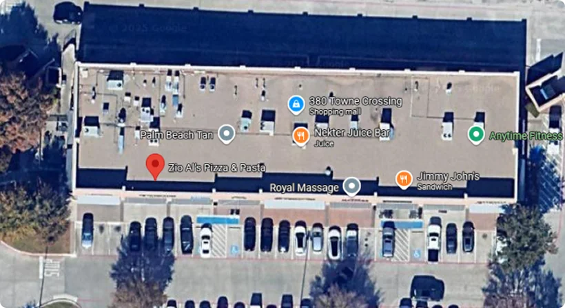 Aerial view of Zio Al's Pizza & Pasta in a shopping plaza