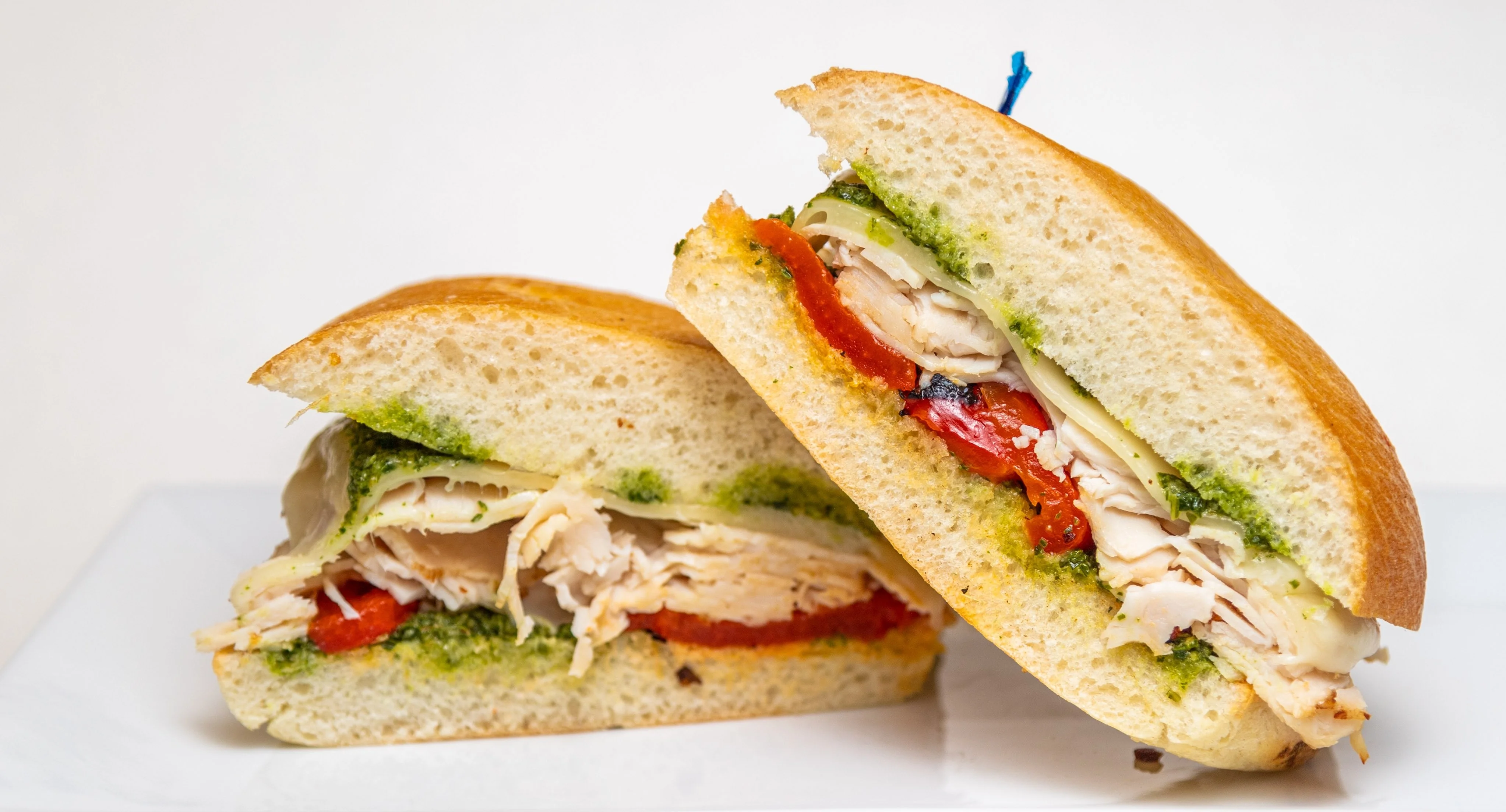 Italian chicken pesto sandwich on ciabatta