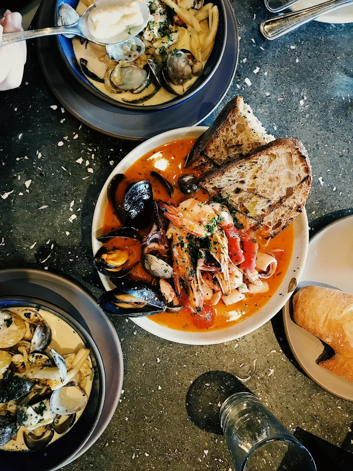 Italian seafood stew with crusty bread