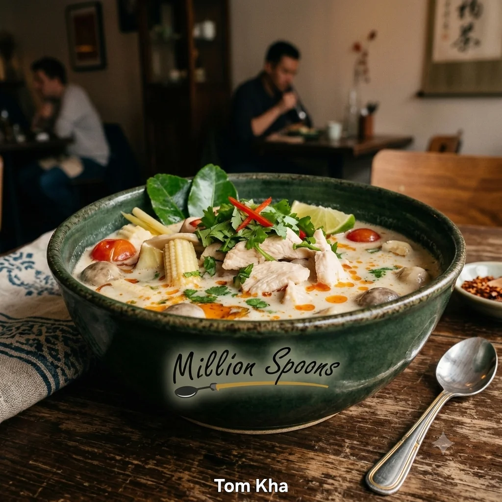 Authentic Thai Tom Kha soup in a vibrant bowl