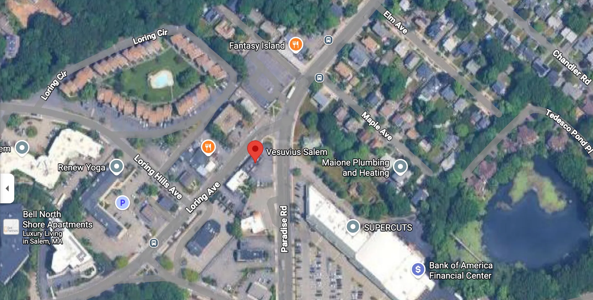 Map view of Vesuvio's restaurant location in Salem, MA