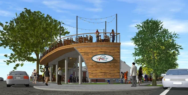 Modern restaurant design with outdoor seating and vibrant atmosphere