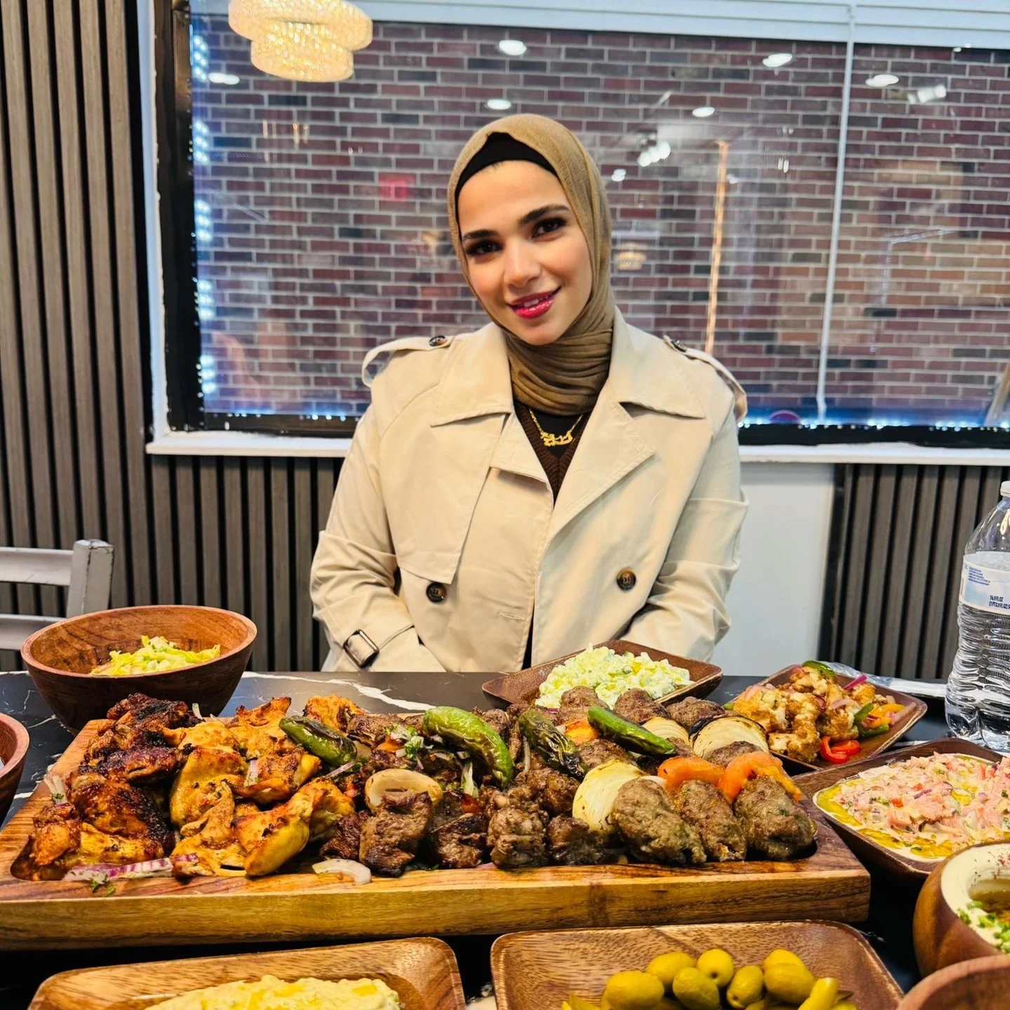 Assorted Middle Eastern grilled meats platter with fresh vegetables