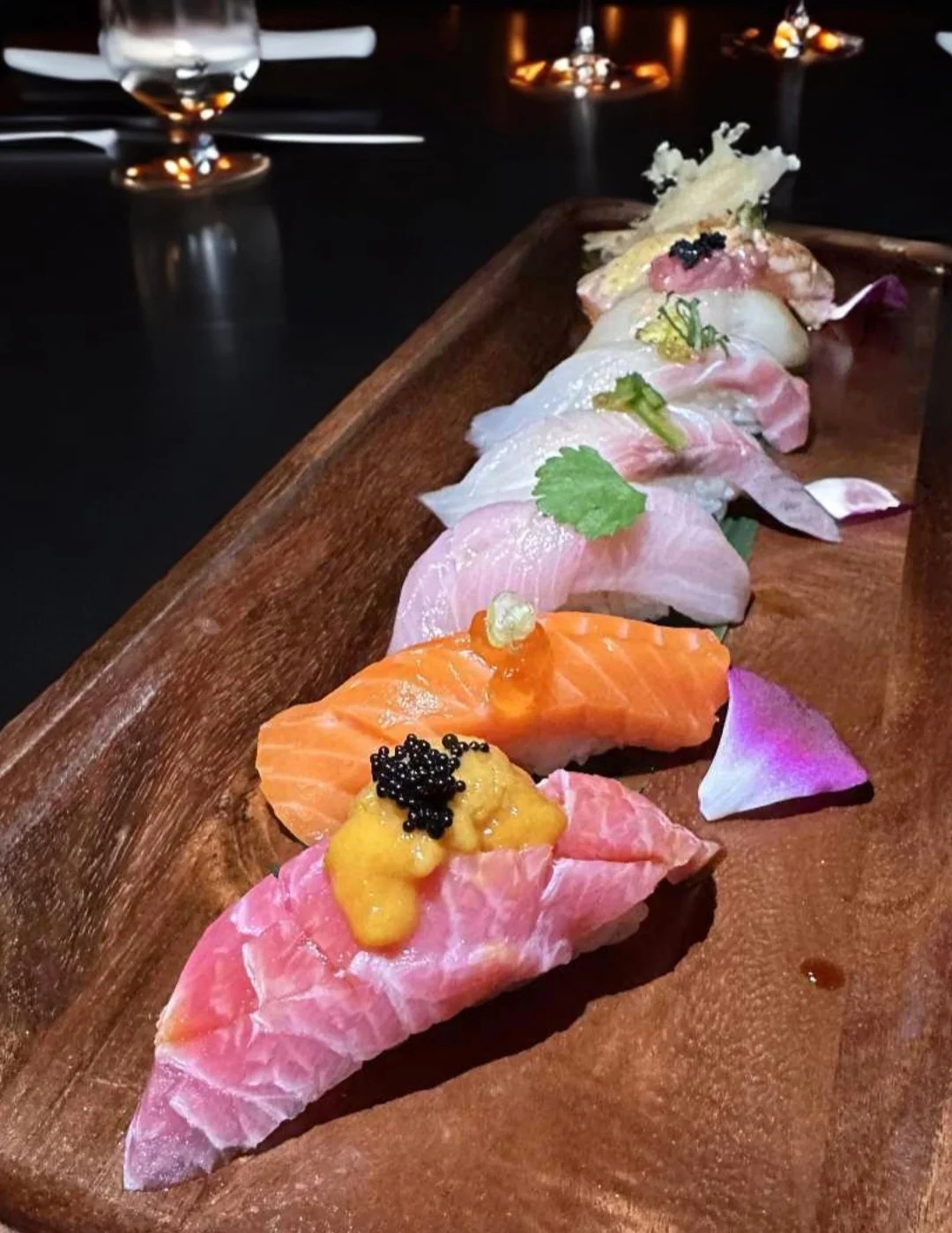 Artfully arranged sushi platter showcasing premium nigiri