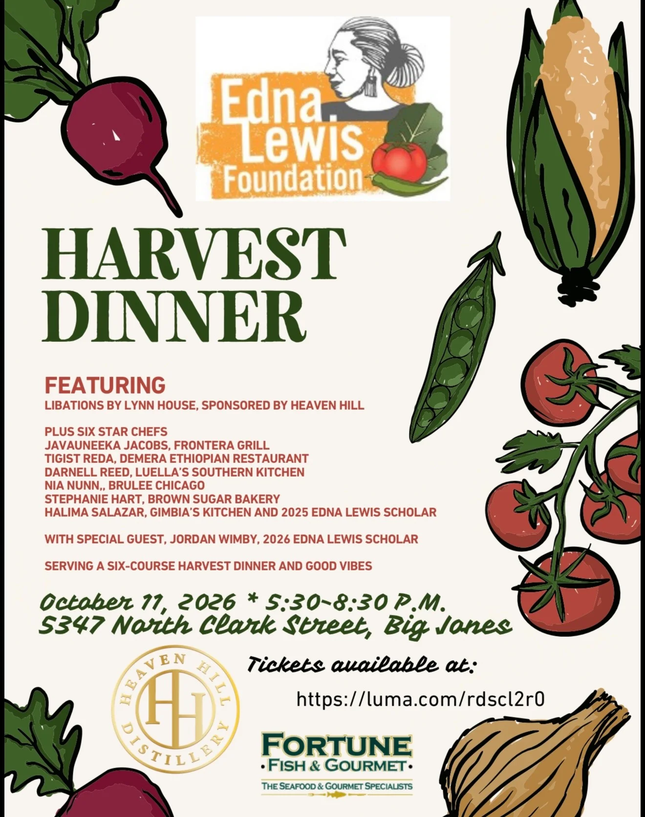 Promotional poster for Edna Lewis Foundation Harvest Dinner event