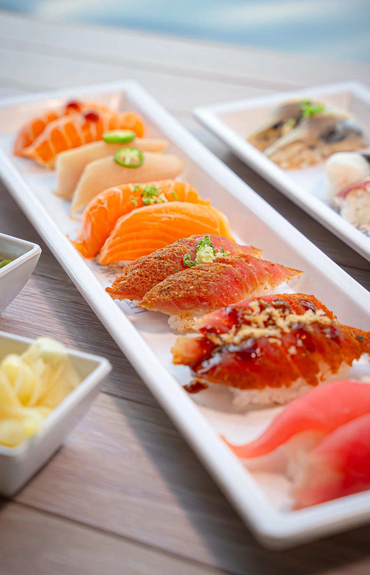 Assorted sushi platter featuring nigiri and sashimi