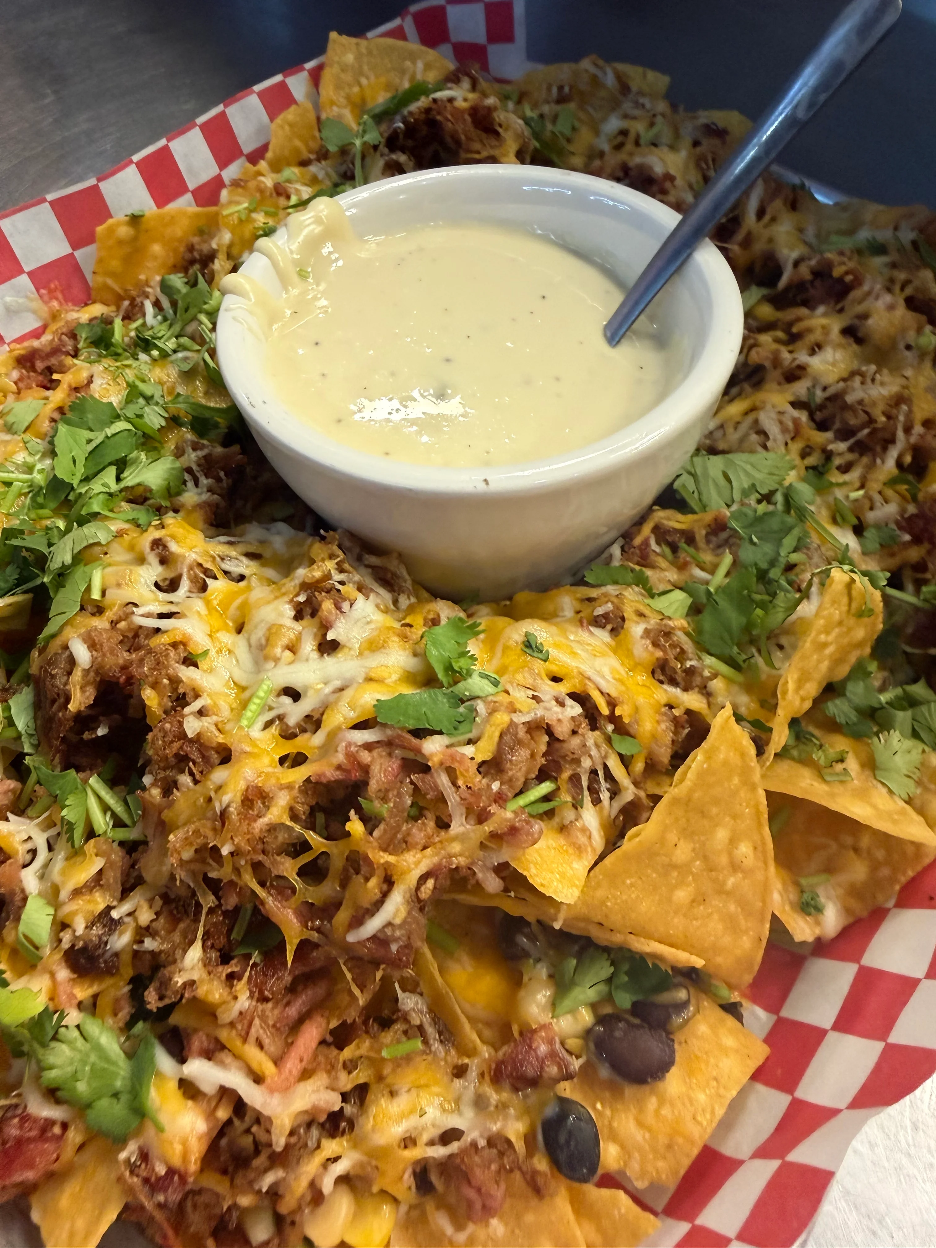 Loaded nachos with cheese and toppings