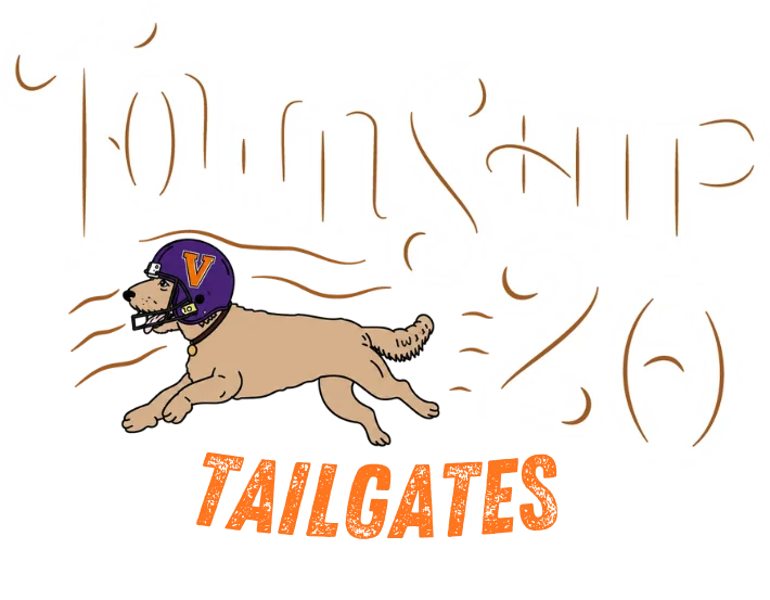 Logo for Township 20 Tailgates featuring a dog in a sports helmet