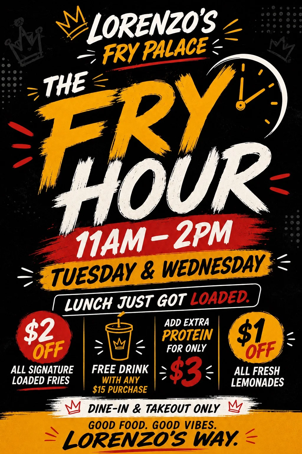 Promotional signage for lunch specials at a fry restaurant
