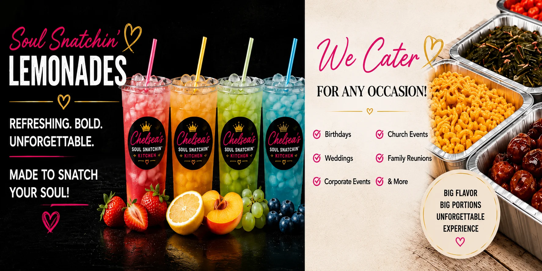 Colorful lemonade drinks from Chelsea's Soul Snatchin' Kitchen