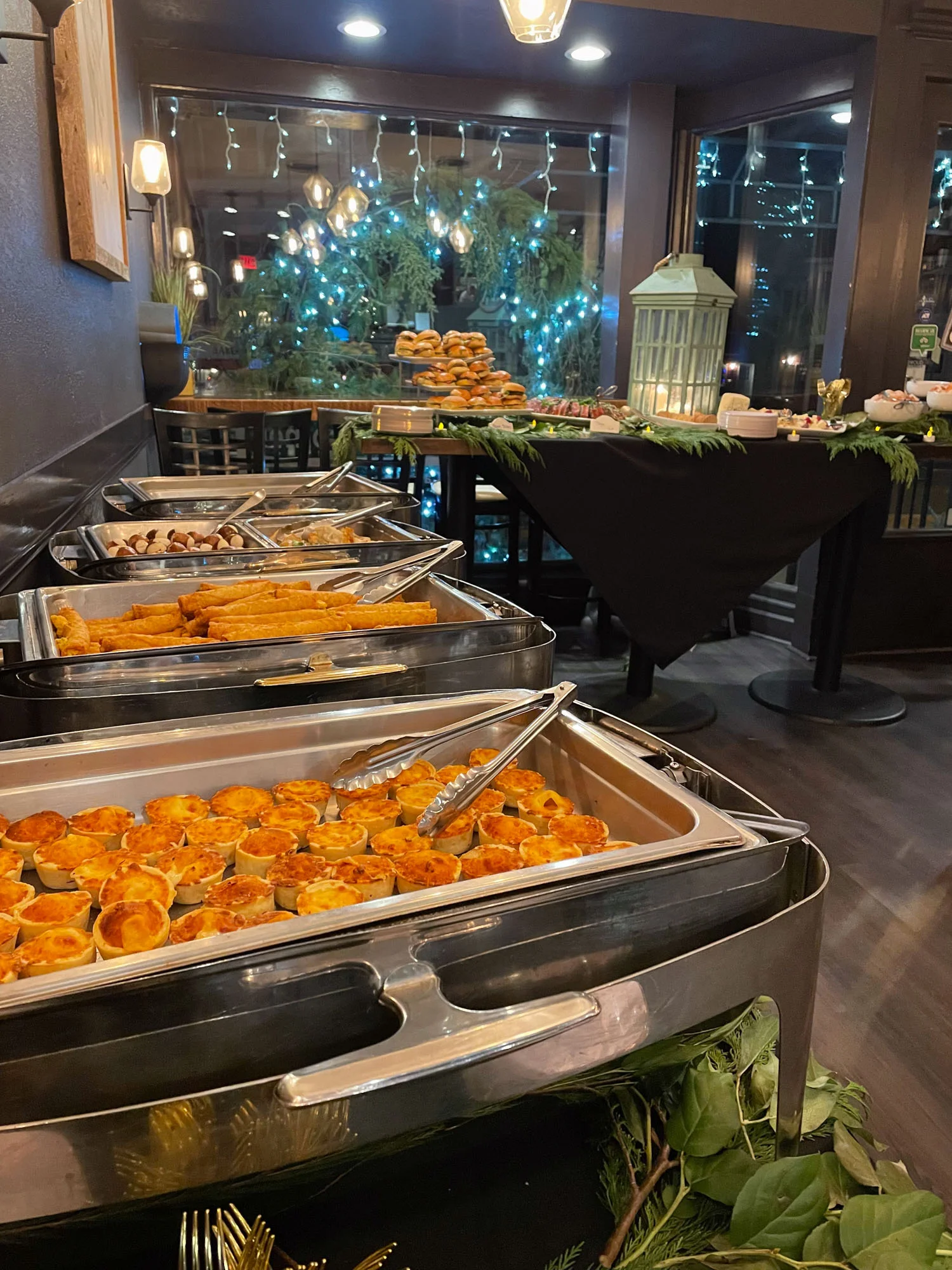 Buffet spread featuring savory pastries and appetizers
