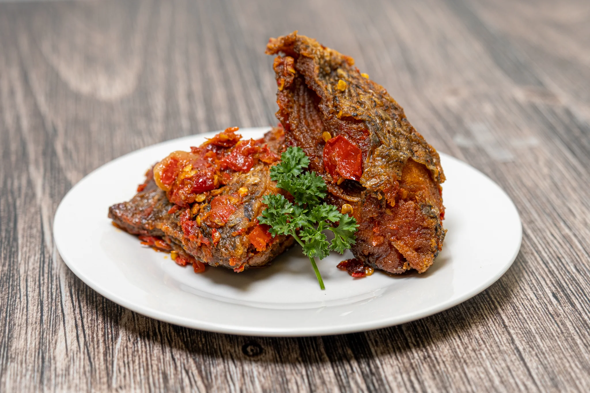 Crispy fried catfish with spicy sauce