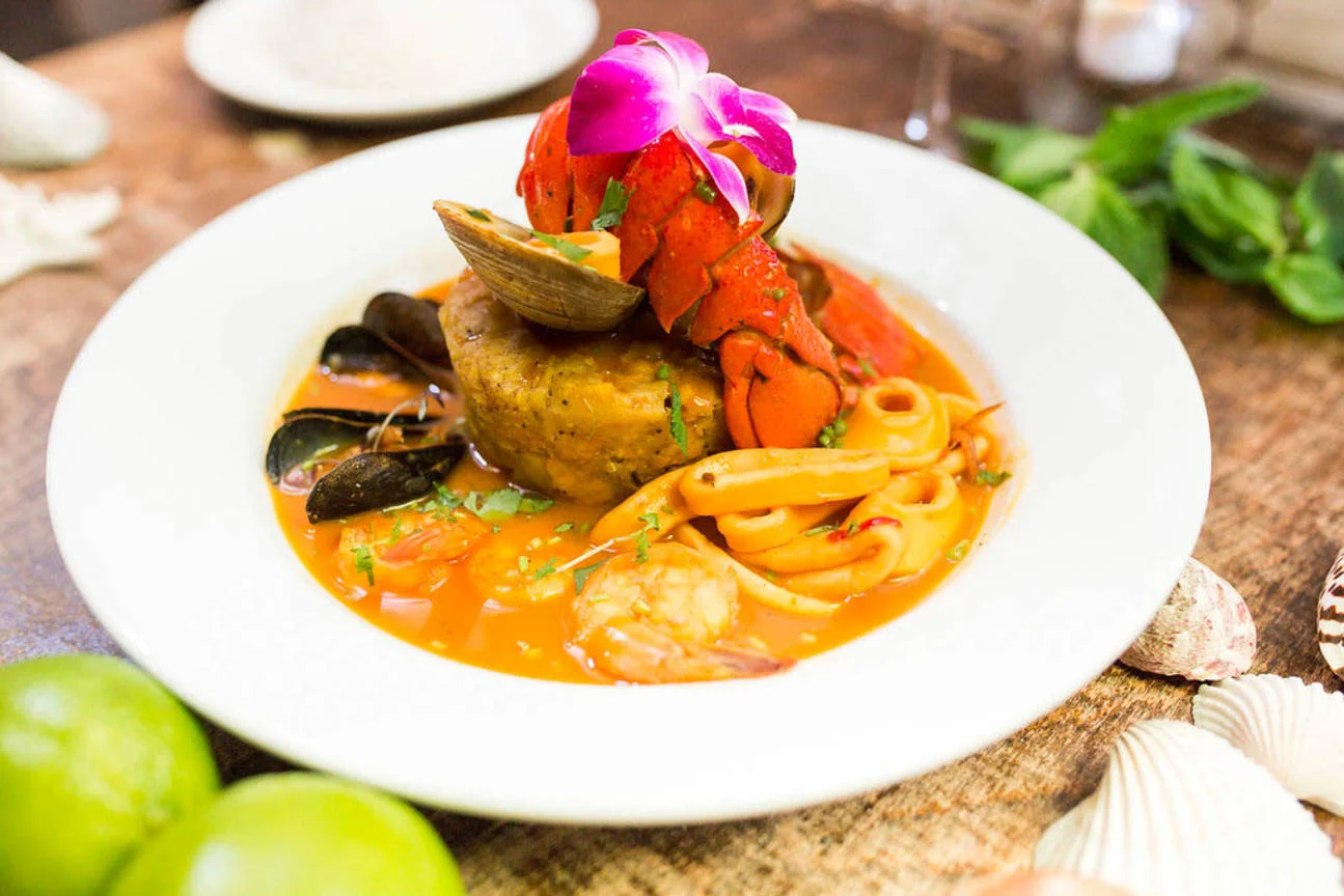 Puerto Rican seafood mofongo with lobster and shellfish
