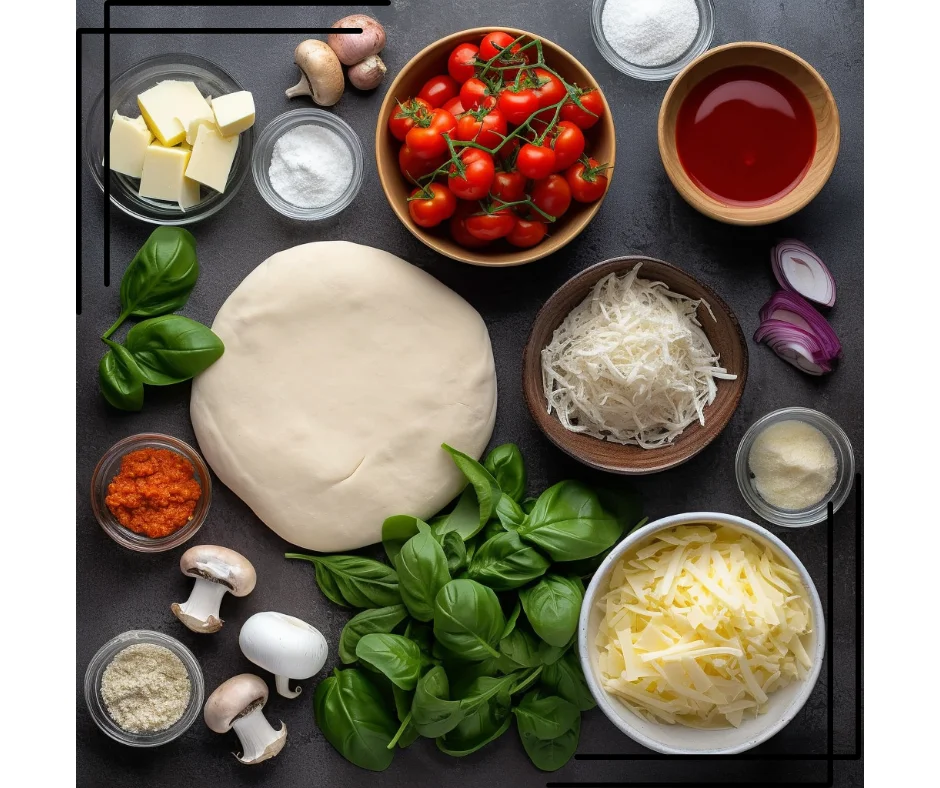 Ingredients for classic Margherita pizza preparation