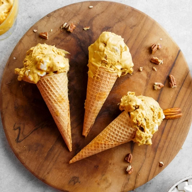Pumpkin ice cream cones with pecans