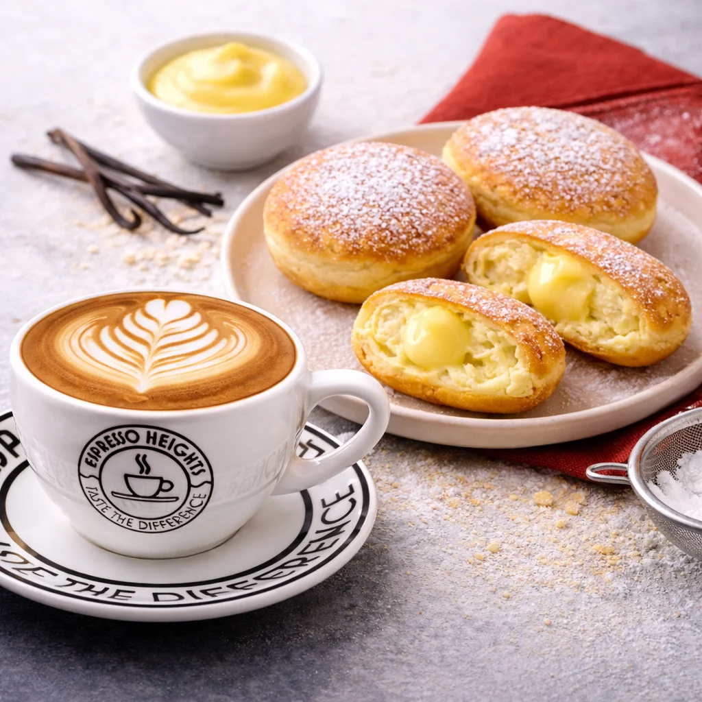 Espresso Heights latte & Pastry cream donuts