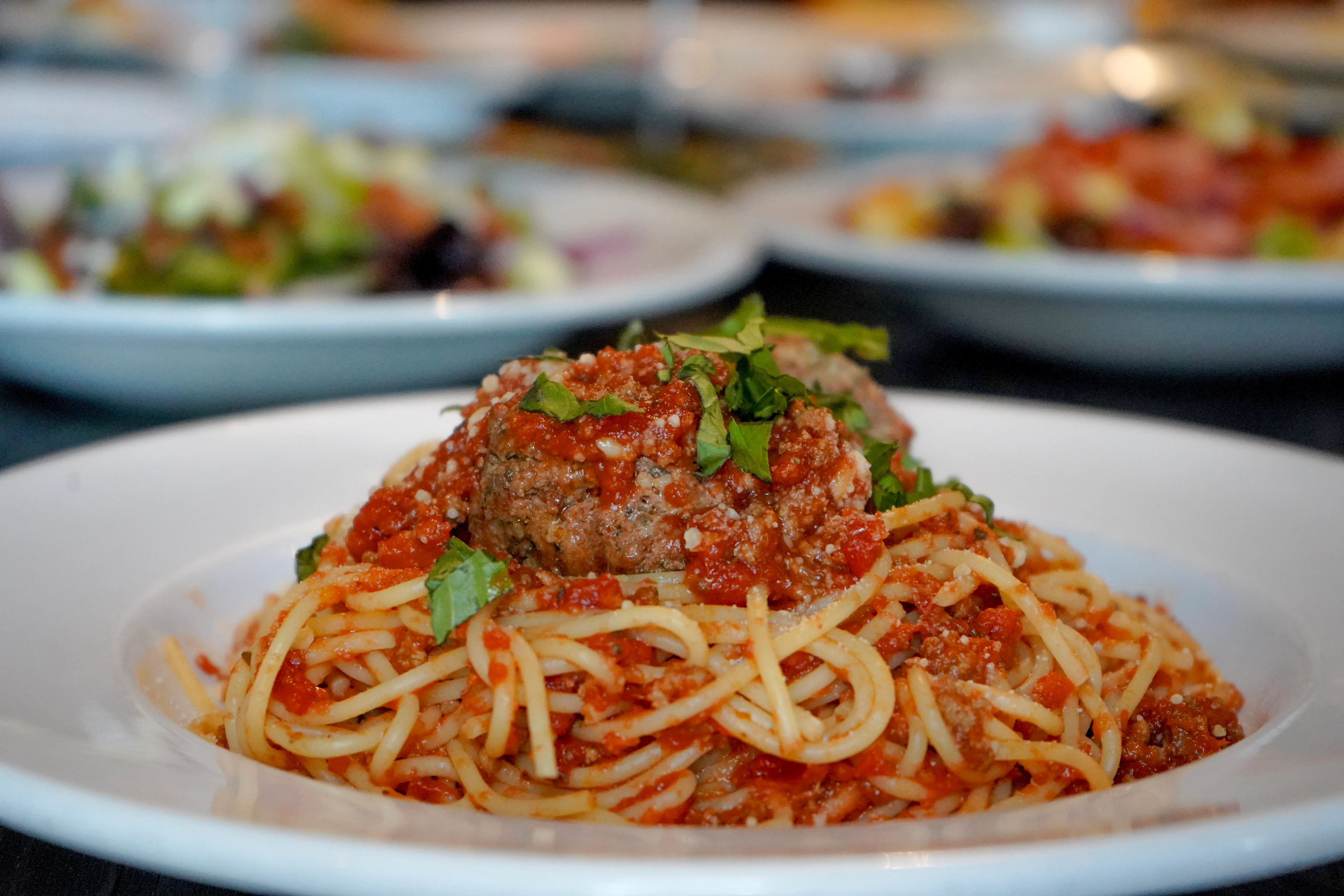 Classic Italian spaghetti and meatballs in marinara sauce