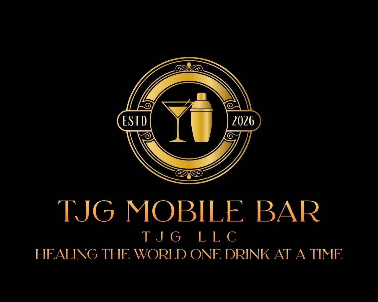 Elegant logo for TJG Mobile Bar with cocktail shaker and glass