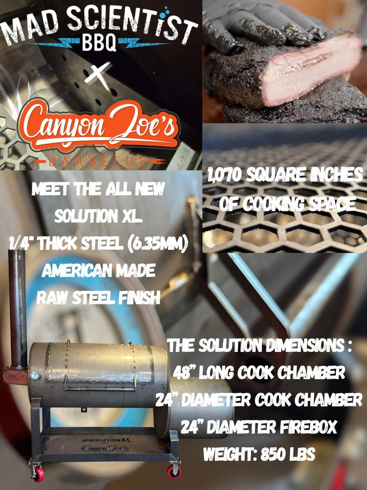 Canyon Joe's Solution XL BBQ smoker with cooking space details