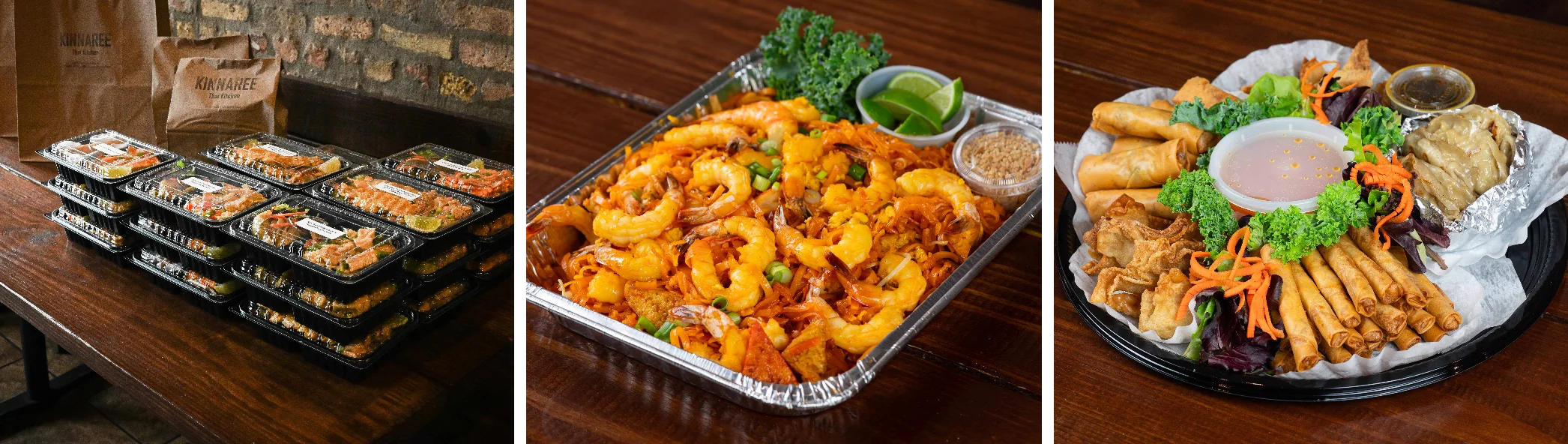Thai shrimp pad thai with fresh lime and garnishes