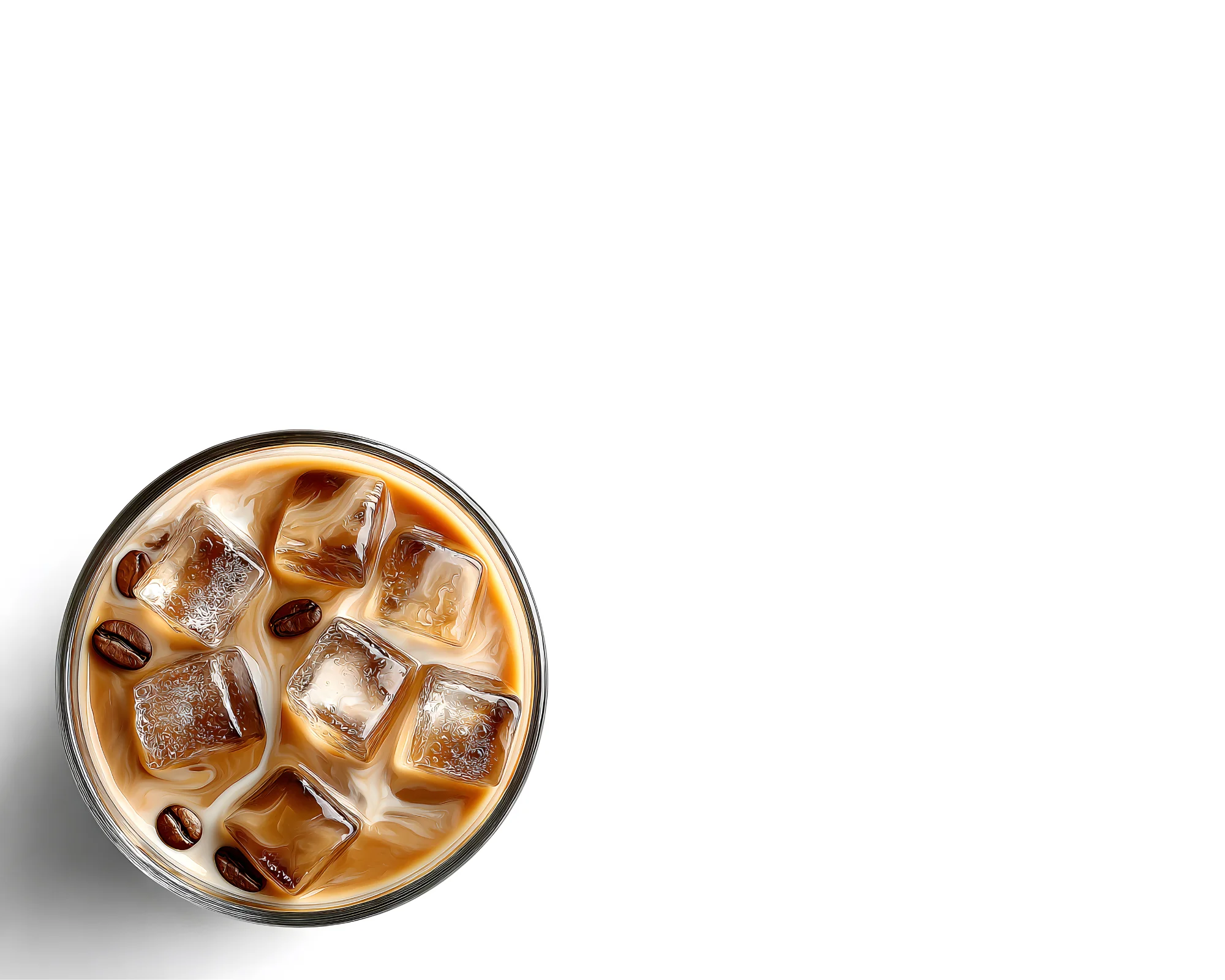 Iced coffee with milk and ice cubes