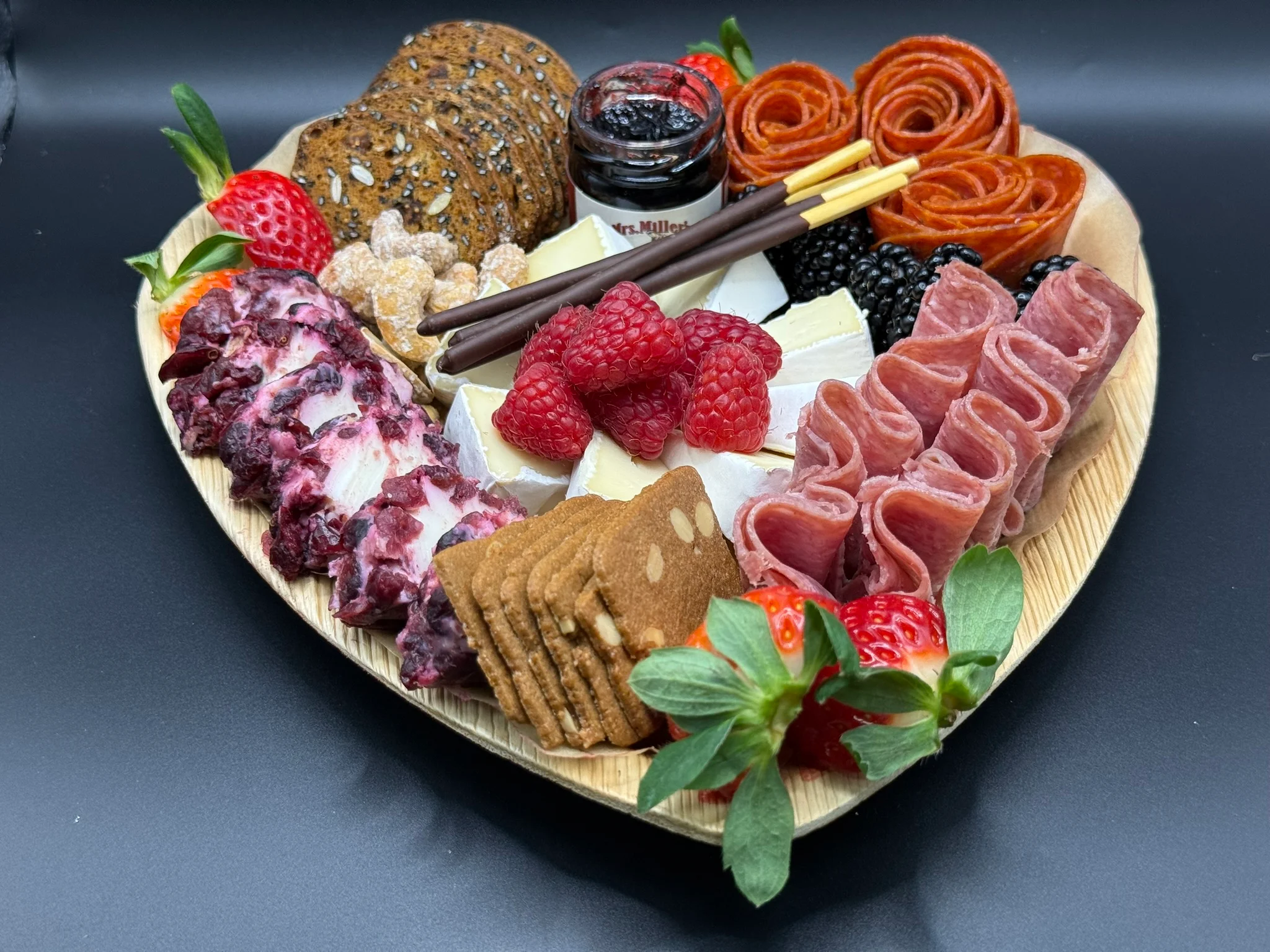Artisan charcuterie board in heart shape