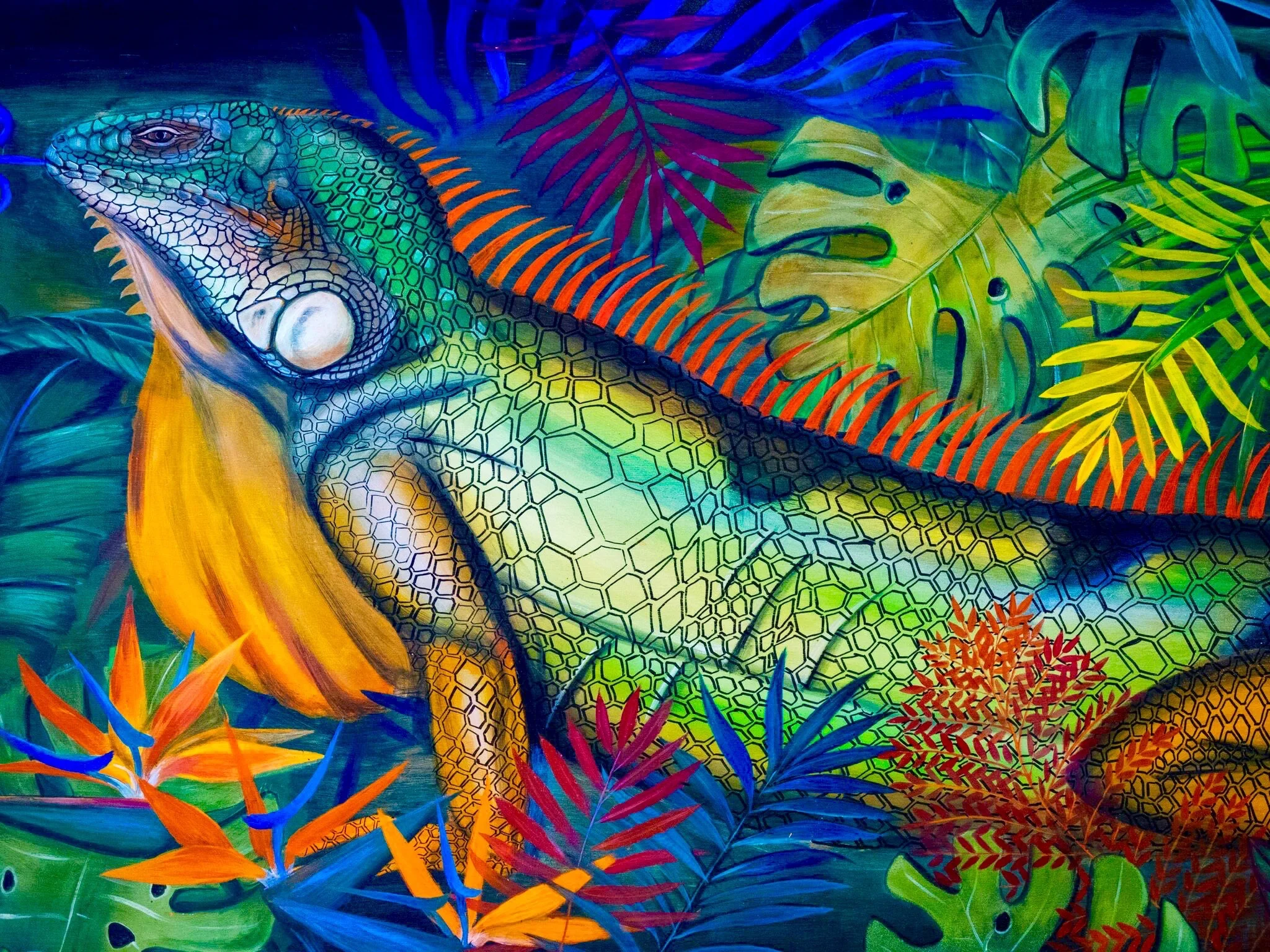 Iguana Mural on the wall at Playa