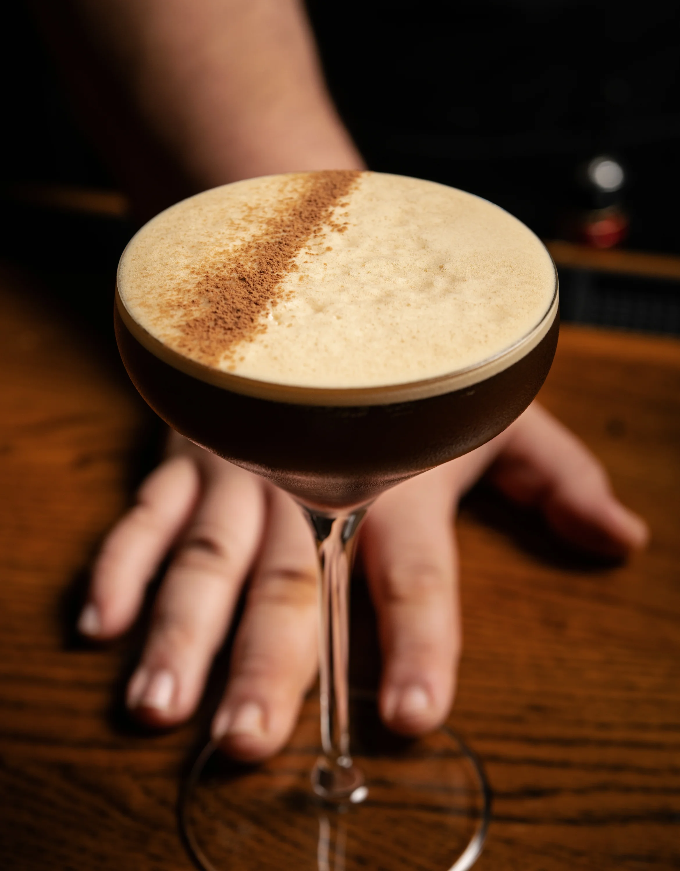 Crafted espresso martini with frothy top