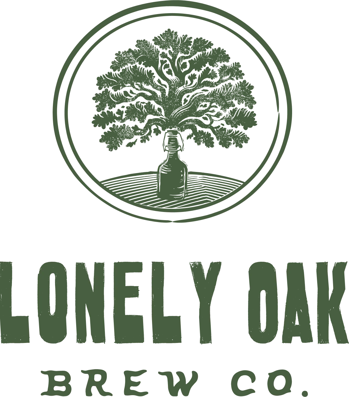 Logo of Lonely Oak Brew Co. featuring a tree and bottle design