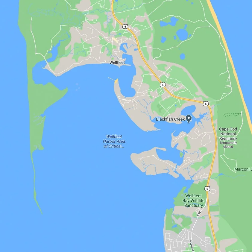 Map of Wellfleet, Cape Cod with Blackfish Creek highlighted