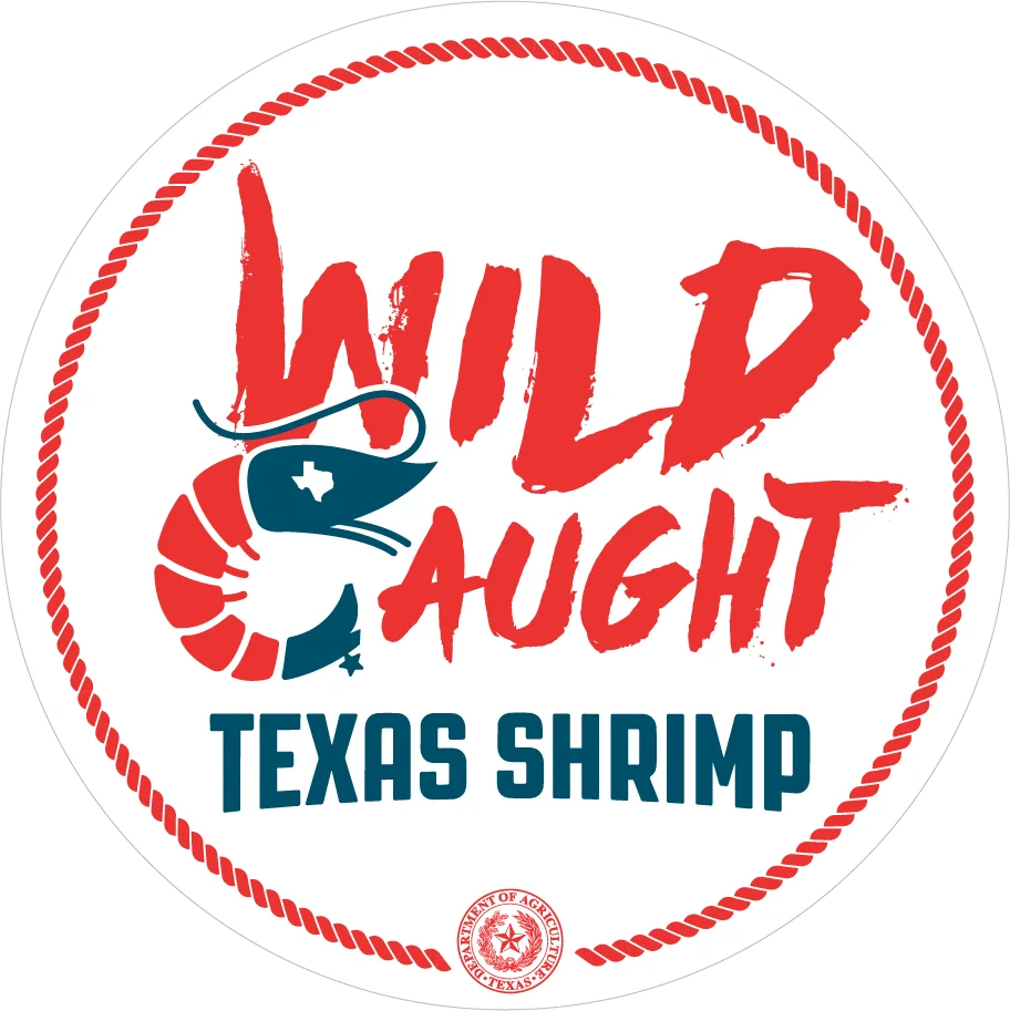 Wild caught Texas shrimp logo with vibrant design