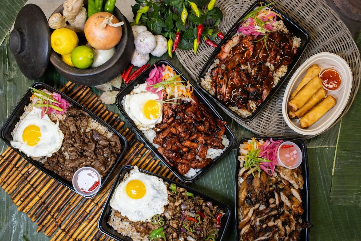 table full of filipino food