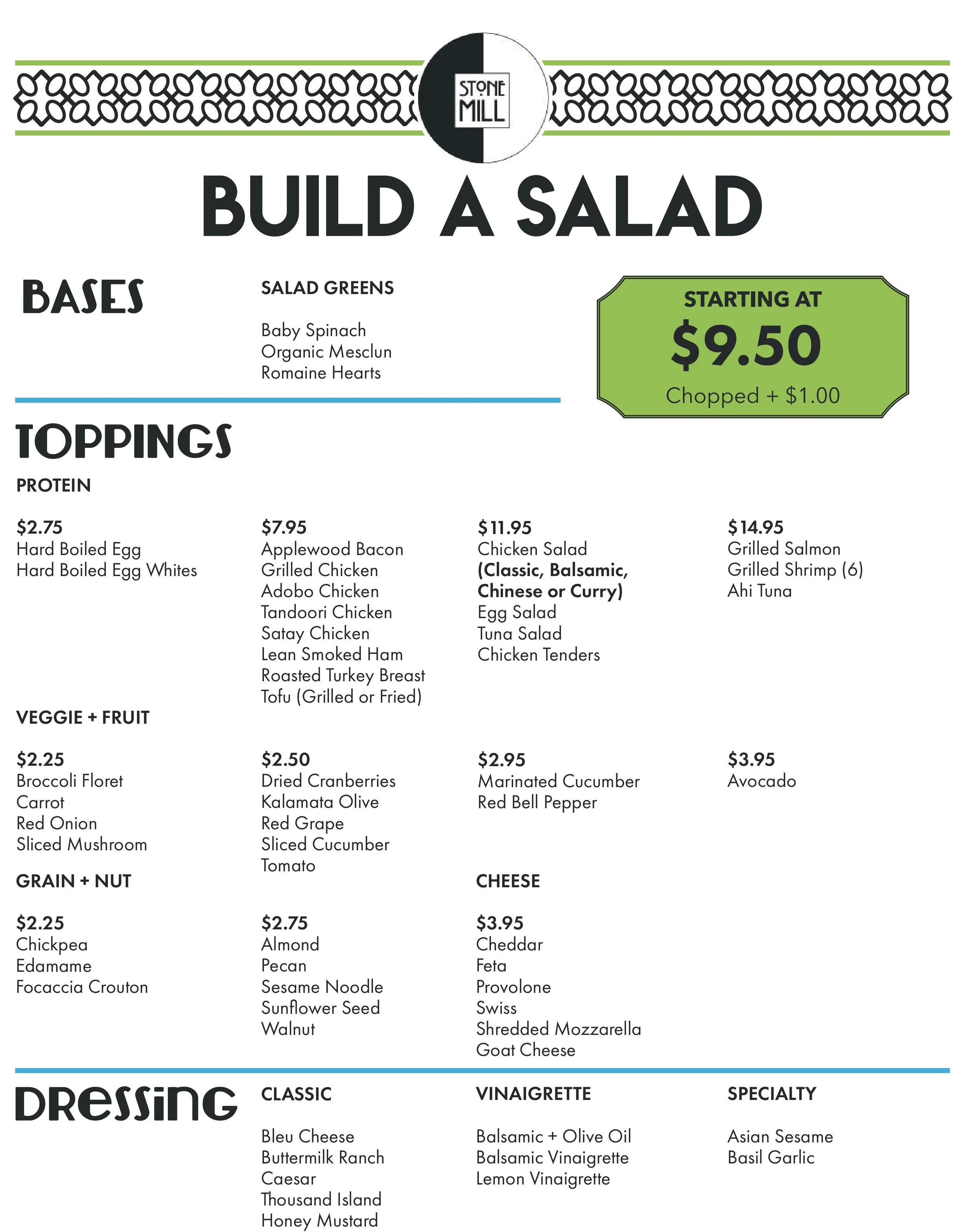 Customizable salad bar with fresh ingredients and toppings