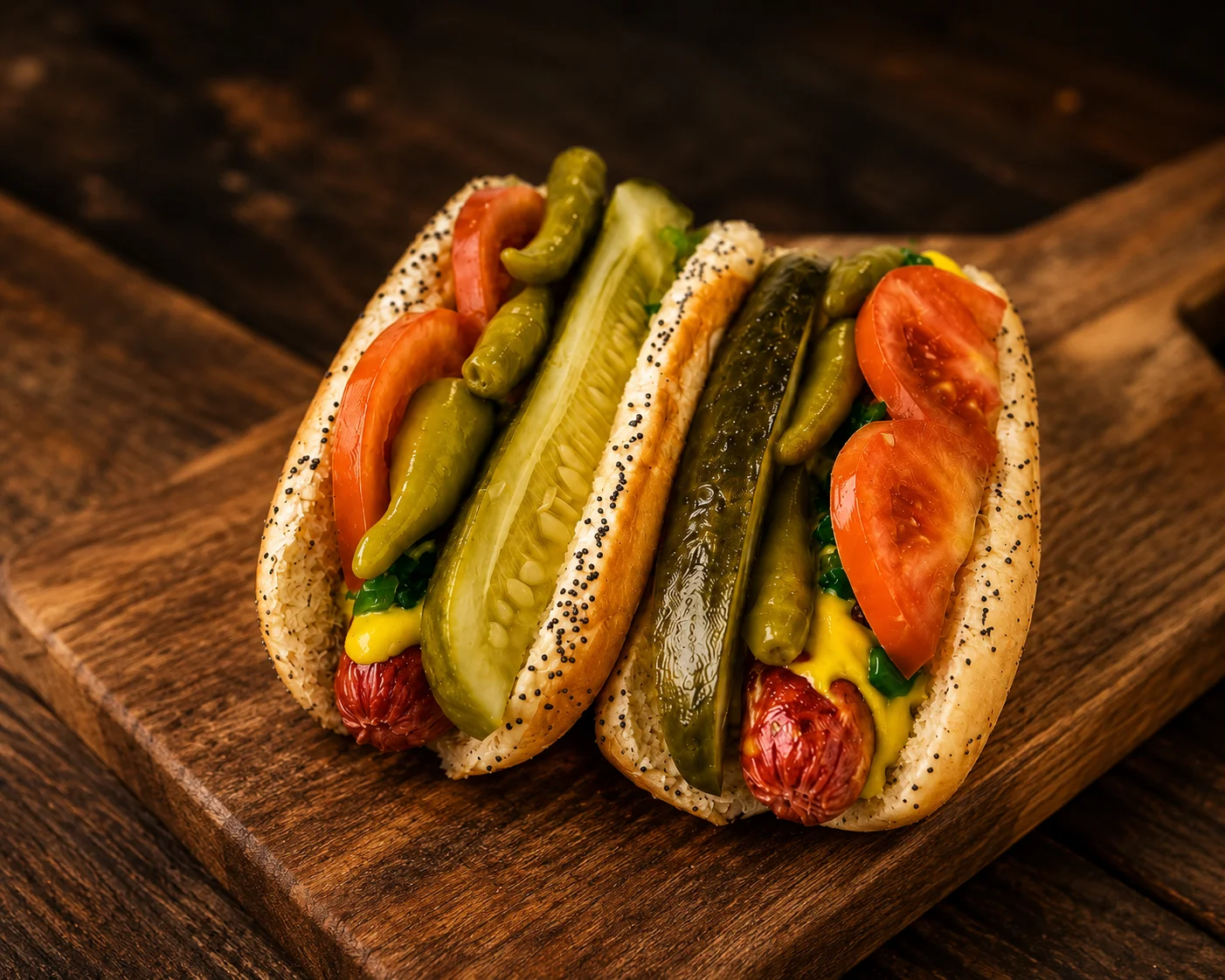 A sandwich filled with shredded beef and topped with various pickled vegetables, served in a crusty roll.