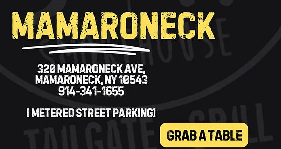 Restaurant exterior with contact details and parking information