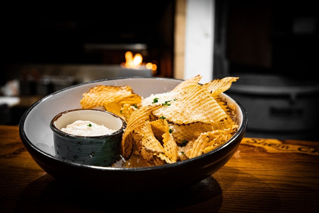 Waffle-Cut Potato Chips at Ty’s Roadside Coastal Kitchen
