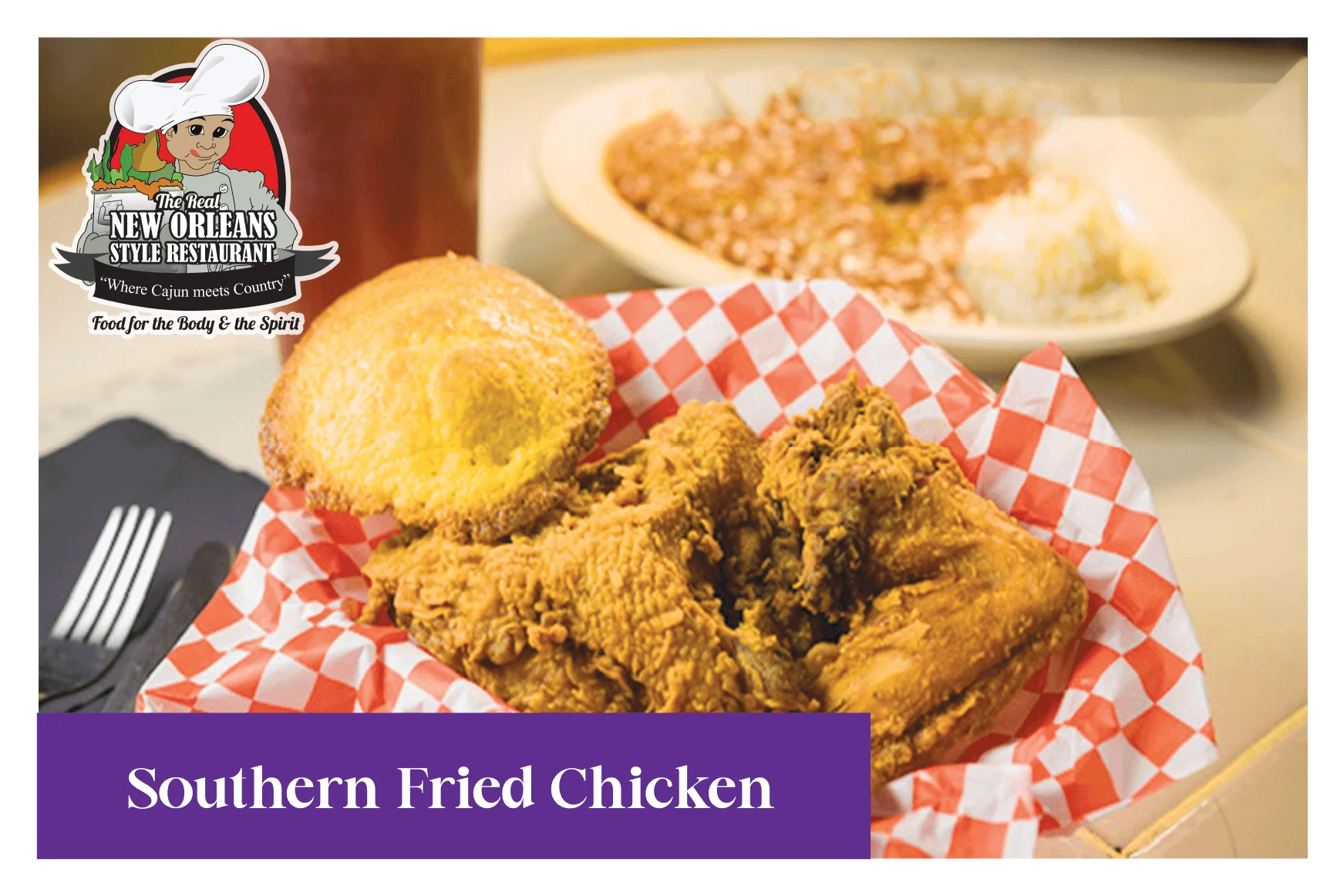 Southern fried chicken served with cornbread